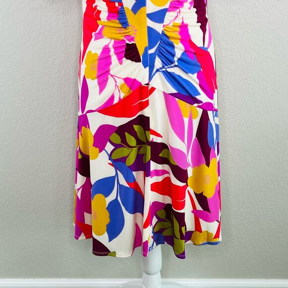 Donna Morgan White Multi Floral Ruched Short Sleeve Mini Dress 8/Medium NWOT - Picture 14 of 16